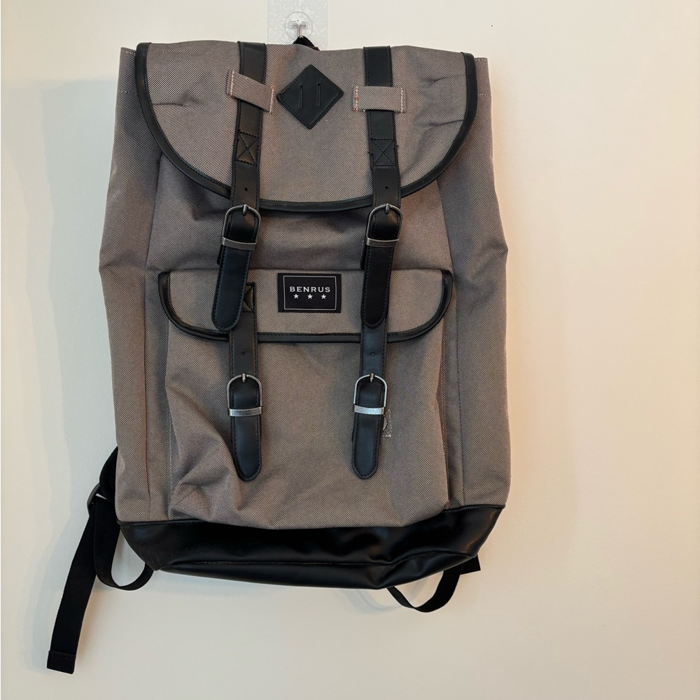 Gray and Black Rucksack Style Backpack with Adjustable Straps